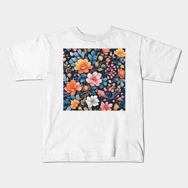 Retro Floral Reverie Vintage Kids T-Shirt by GracePaigePlaza